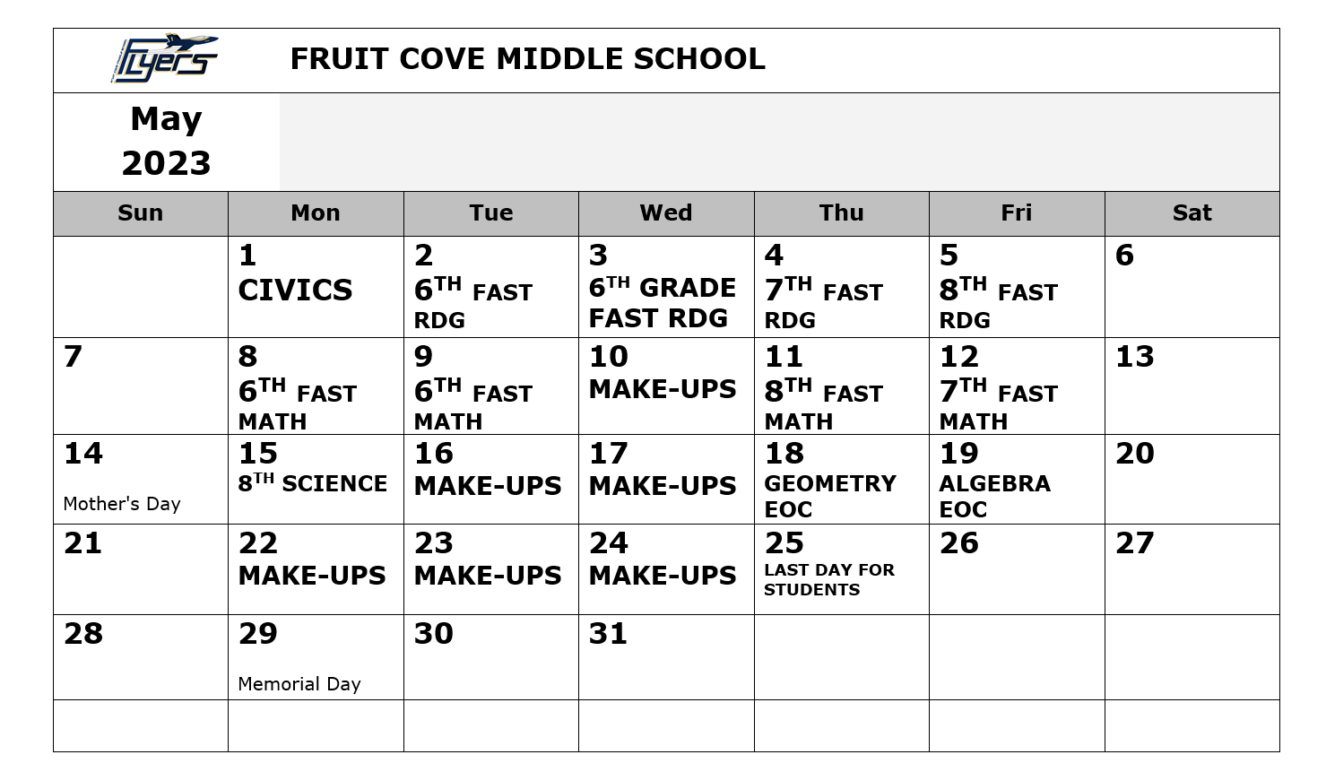 Testing Information Fruit Cove Middle School