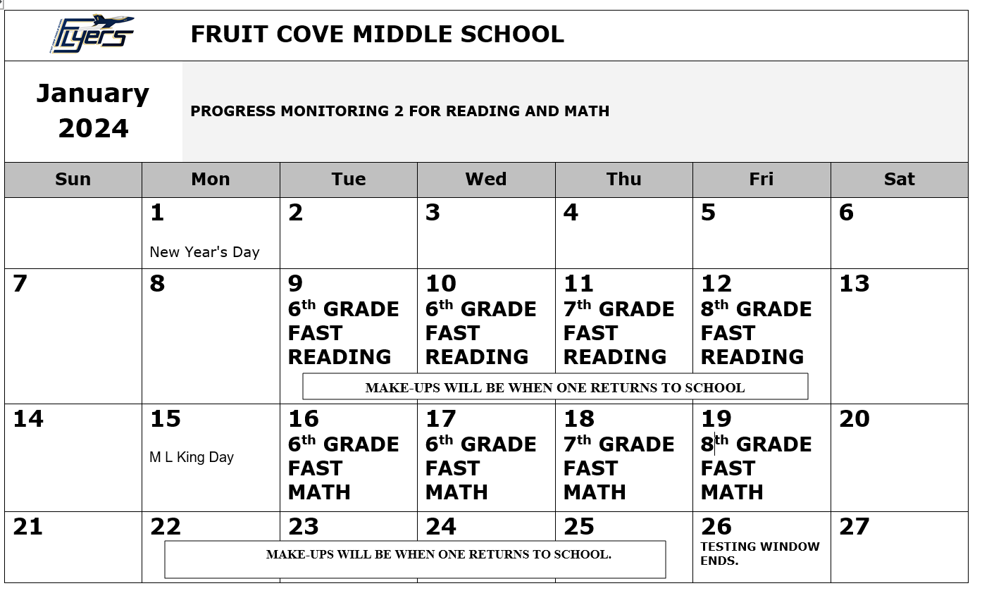 Testing Information Fruit Cove Middle School