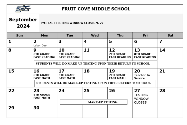 Testing Information Fruit Cove Middle School